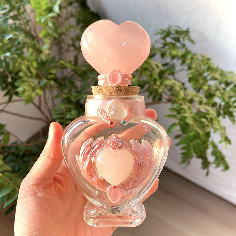 Olivenorma Pink Crystal Magic Bottle Gemstone Decoration - Rose Quartz - Heart - image 5