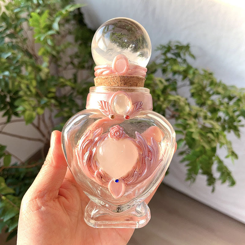 Olivenorma Pink Crystal Magic Bottle Gemstone Decoration - Clear Quartz - Sphere - image 1