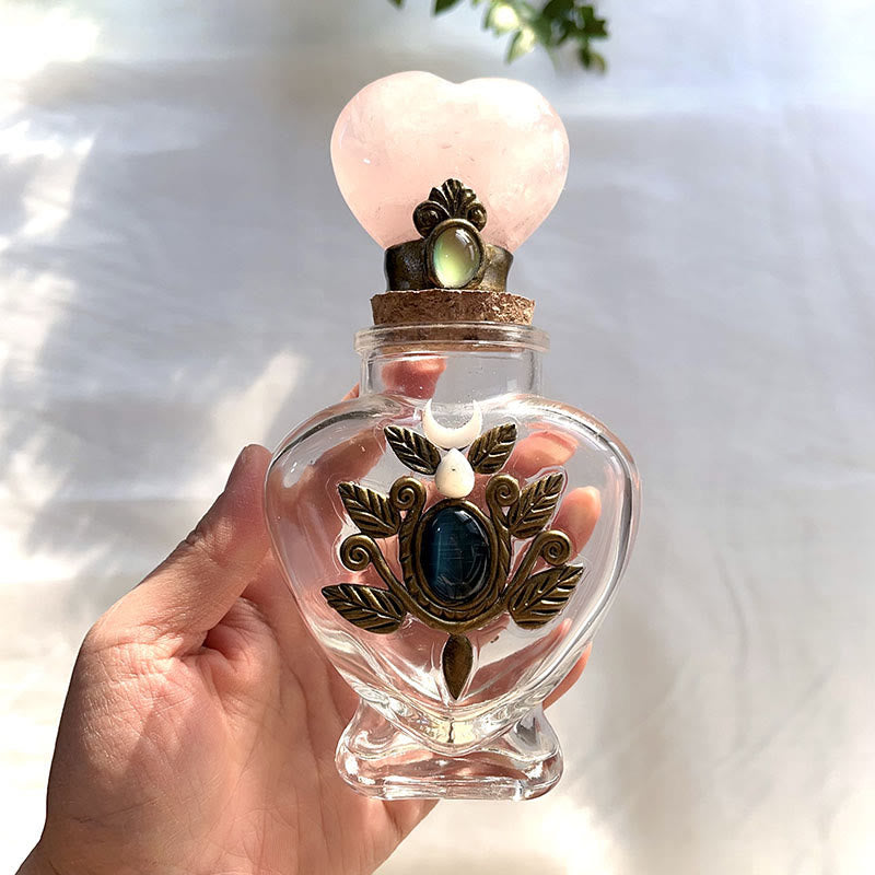 Olivenorma Natural Crystal Magic Energy Bottle Gemstone Decoration - Rose Quartz - Heart - image 5