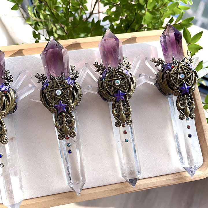Olivenorma Natural Amethyst&Clear Quartz Wand Gemstone Decoration - image 2