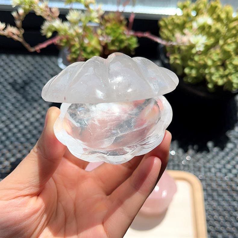 Olivenorma Clear Quartz&Rose Quartz Crystal Shell Gemstone Decoration - Clear Quartz - 7*5.5cm - image 1
