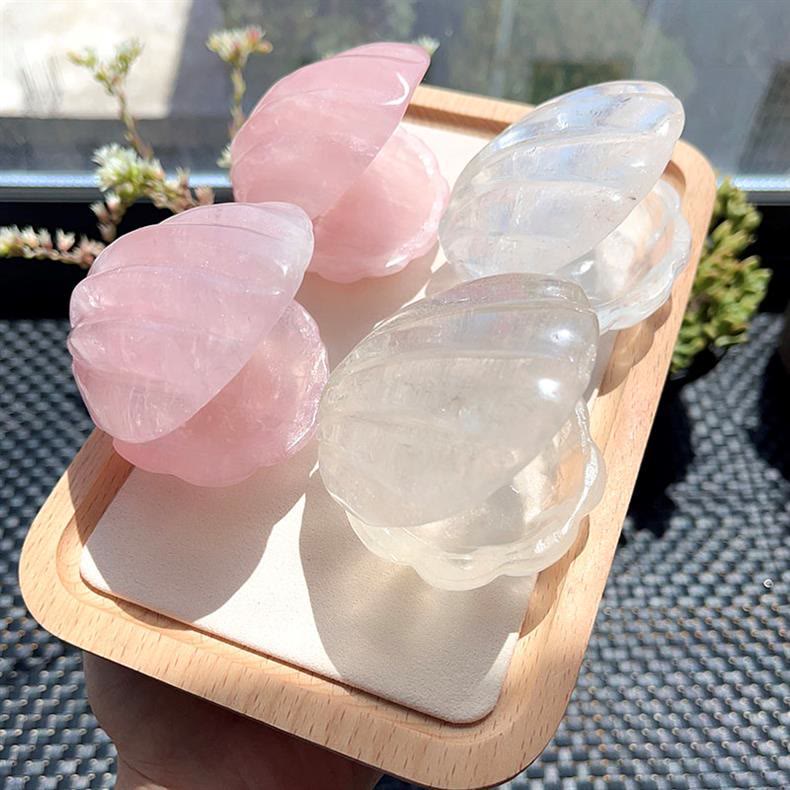 Olivenorma Clear Quartz&Rose Quartz Crystal Shell Gemstone Decoration - image 0