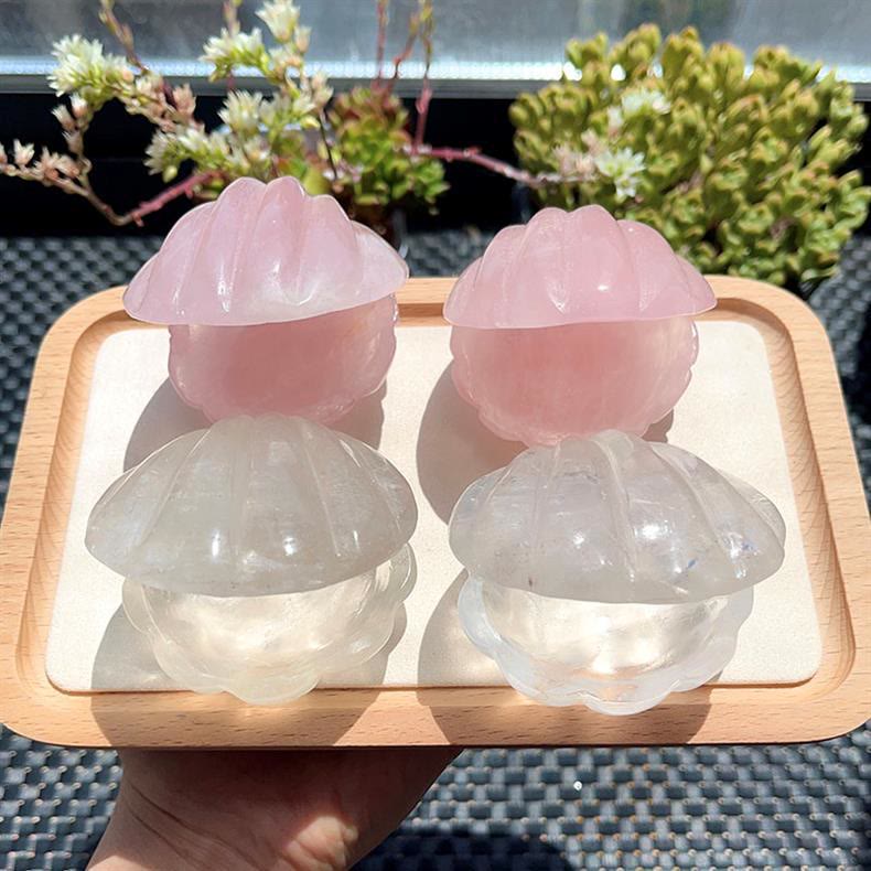 Olivenorma Clear Quartz&Rose Quartz Crystal Shell Gemstone Decoration - image 2