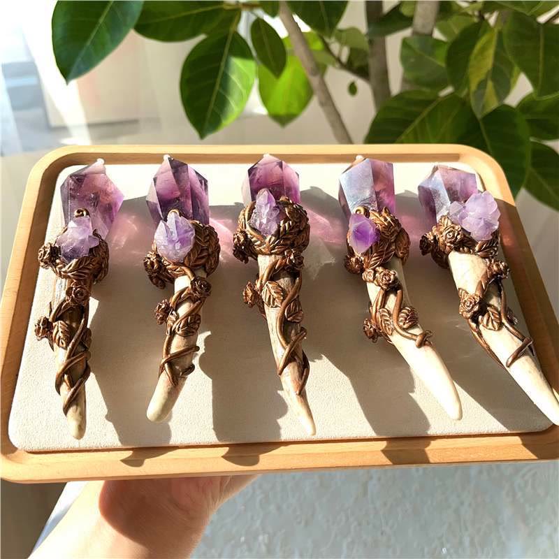 Olivenorma Amethyst Antler Wand Healing Gemstone Decoration - Amethyst - Five Pieces - image 1