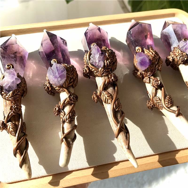 Olivenorma Amethyst Antler Wand Healing Gemstone Decoration - image 2