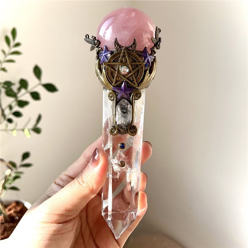 Olivenorma Natural Stone Crystal Healing Wand Gemstone Decoration - Rose Quartz - image 4