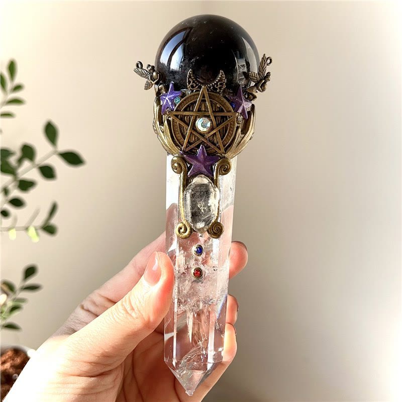Olivenorma Natural Stone Crystal Healing Wand Gemstone Decoration - Black Smoky Quartz - image 8