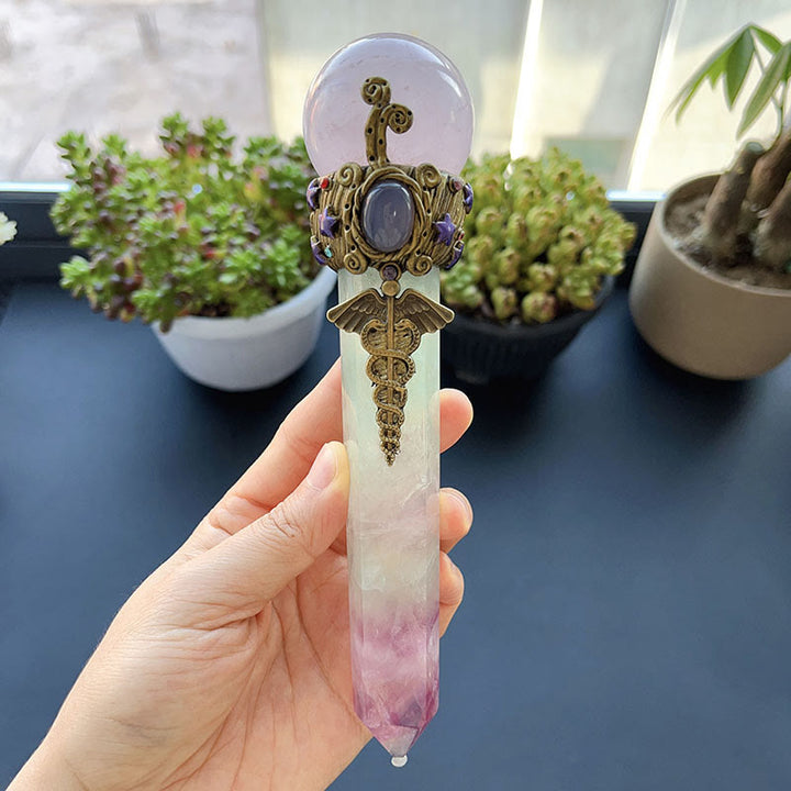 Olivenorma Natural Crystal Magic Wand Gemstone Decoration - Rose Quartz&Fluorite - Style#02 - image 12