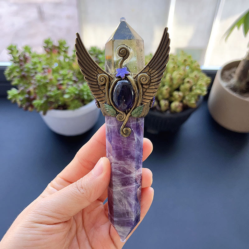 Olivenorma Natural Crystal Magic Wand Gemstone Decoration - Citrine&Lepidolite - Style#01 - image 8