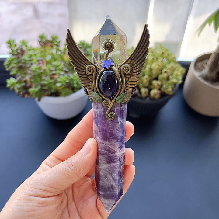 Olivenorma Natural Crystal Magic Wand Gemstone Decoration - Citrine&Lepidolite - Style#01 - image 8
