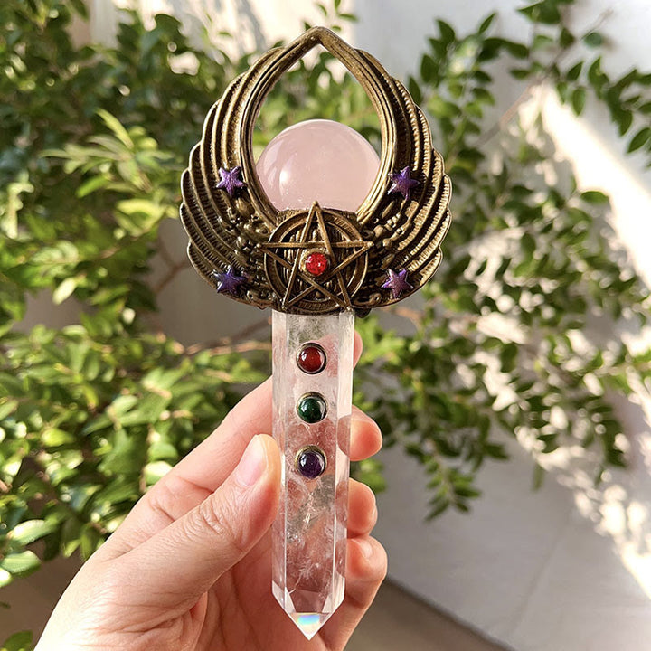 Olivenorma Natural Crystal Magic Wand Gemstone Decoration - Rose Quartz&Clear Quartz - Style#01 - image 20