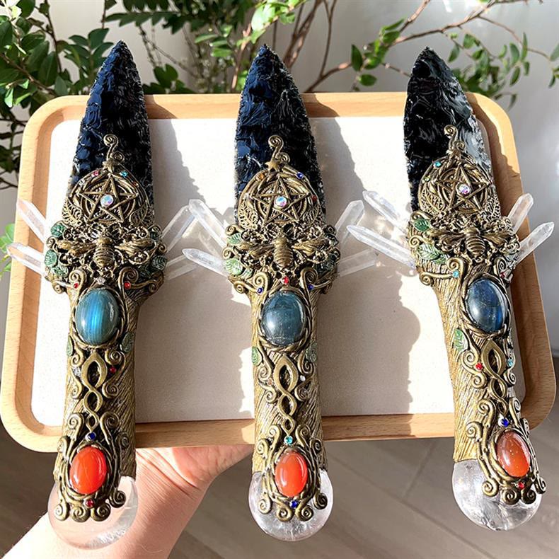 Olivenorma Obsidian Natural Crystal Dagger Wand Gemstone Decoration - Obsidian - Five Pieces - image 0