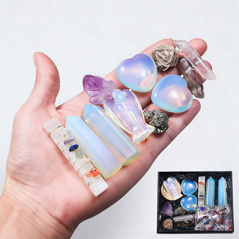 Olivenorma Natural stone Angel&Tower&Heart Crystal Box Set - Opalite - image 5