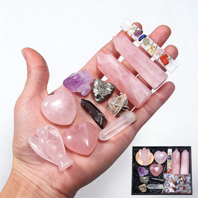 Olivenorma Natural stone Angel&Tower&Heart Crystal Box Set - Rose Quartz - image 3
