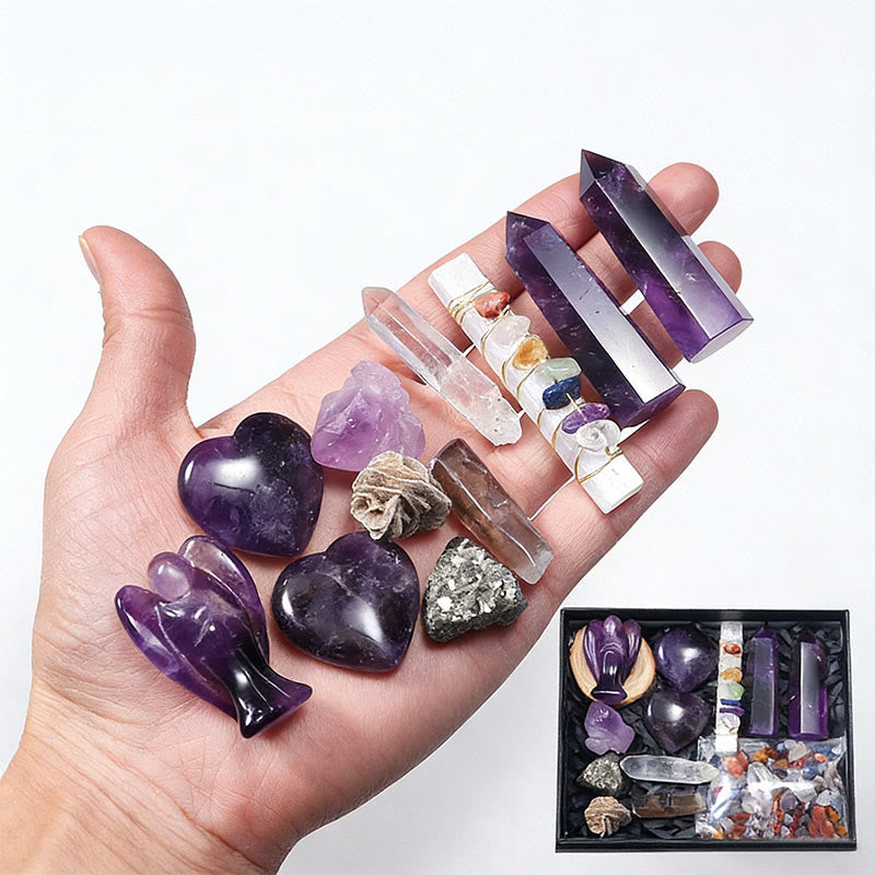 Olivenorma Natural stone Angel&Tower&Heart Crystal Box Set - Amethyst - image 1