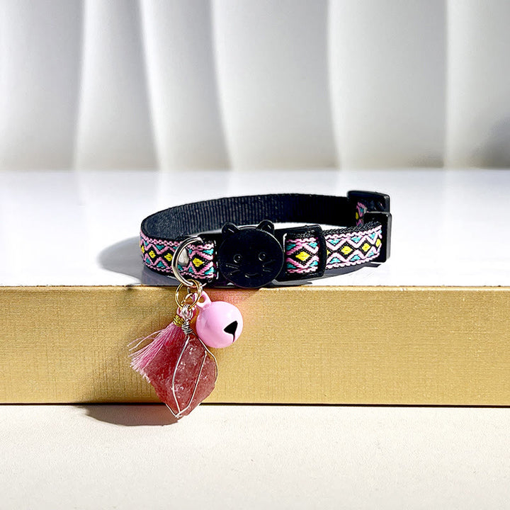 Olivenorma Cute Kitten Healing Crystal Bohemian Style Pet Collar - Strawberry Quartz - image 9