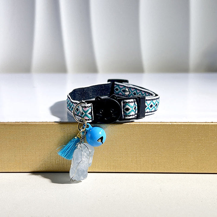 Olivenorma Cute Kitten Healing Crystal Bohemian Style Pet Collar - Aquamarine - image 5