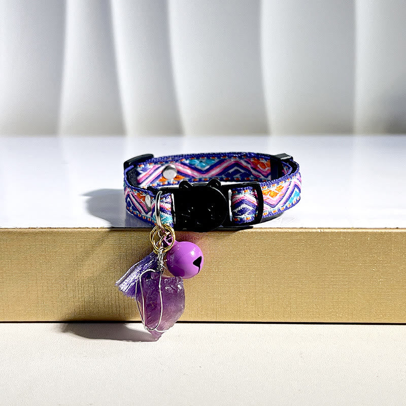Olivenorma Cute Kitten Healing Crystal Bohemian Style Pet Collar - Amethyst - image 1