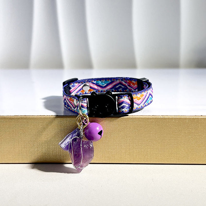Olivenorma Cute Kitten Healing Crystal Bohemian Style Pet Collar - Amethyst - image 1