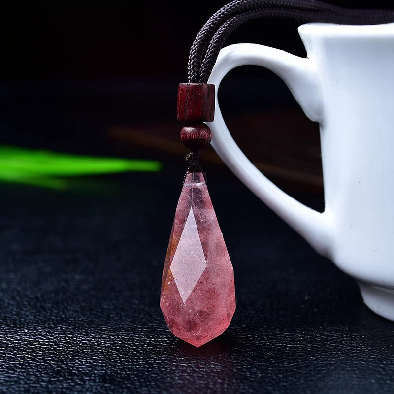 Olivenorma Natural Stone Raw Teardrop Pendant Necklace - Strawberry Quartz - image 5
