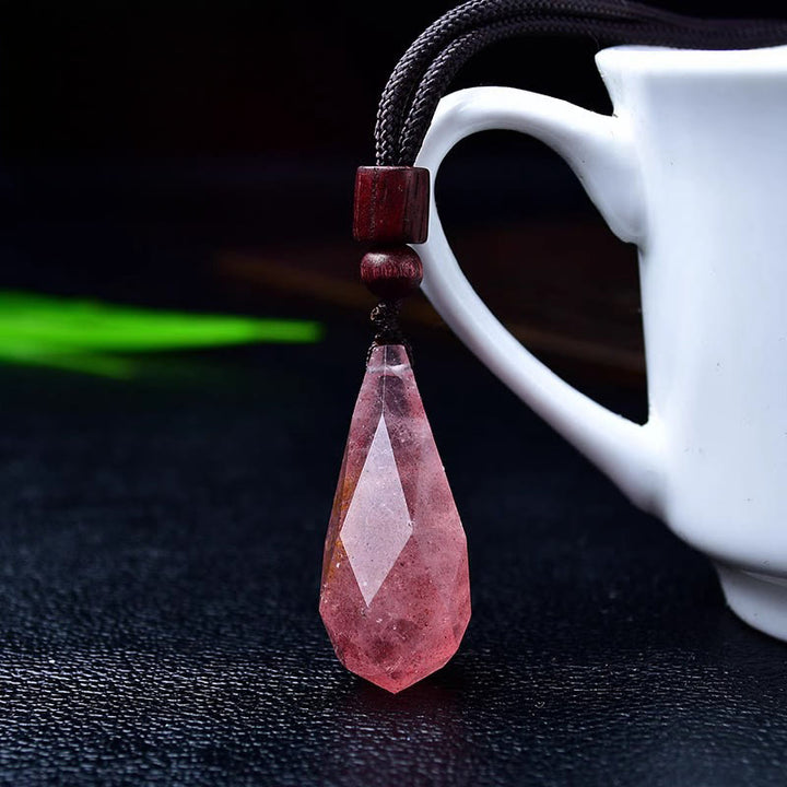 Olivenorma Natural Stone Raw Teardrop Pendant Necklace - Strawberry Quartz - image 5