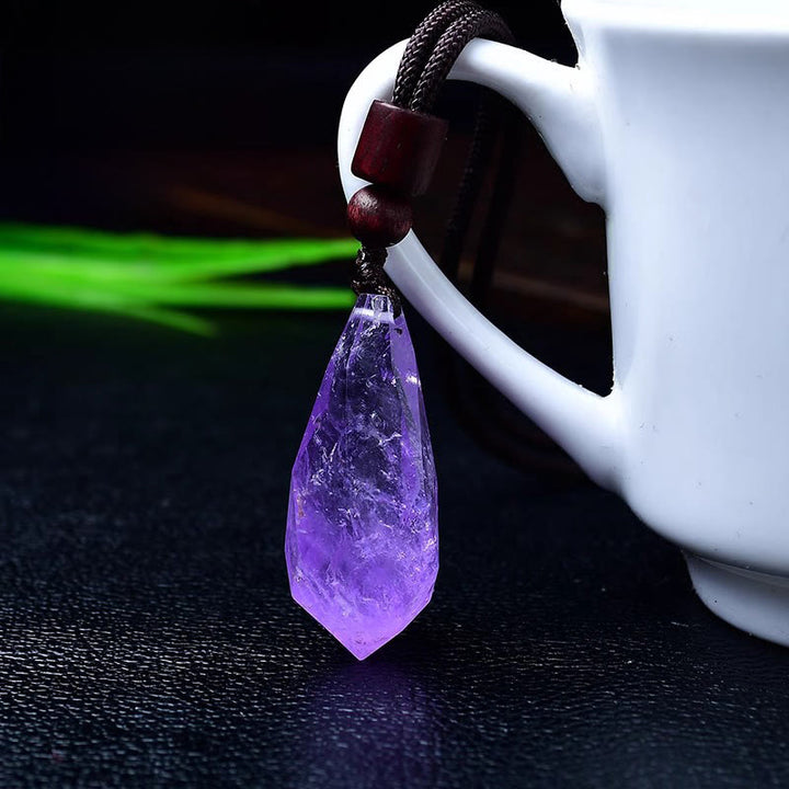 Olivenorma Natural Stone Raw Teardrop Pendant Necklace - Amethyst - image 1