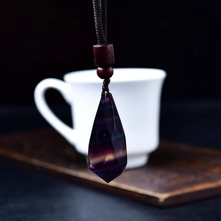 Olivenorma Natural Stone Raw Teardrop Pendant Necklace - Rainbow Fluorite - image 13
