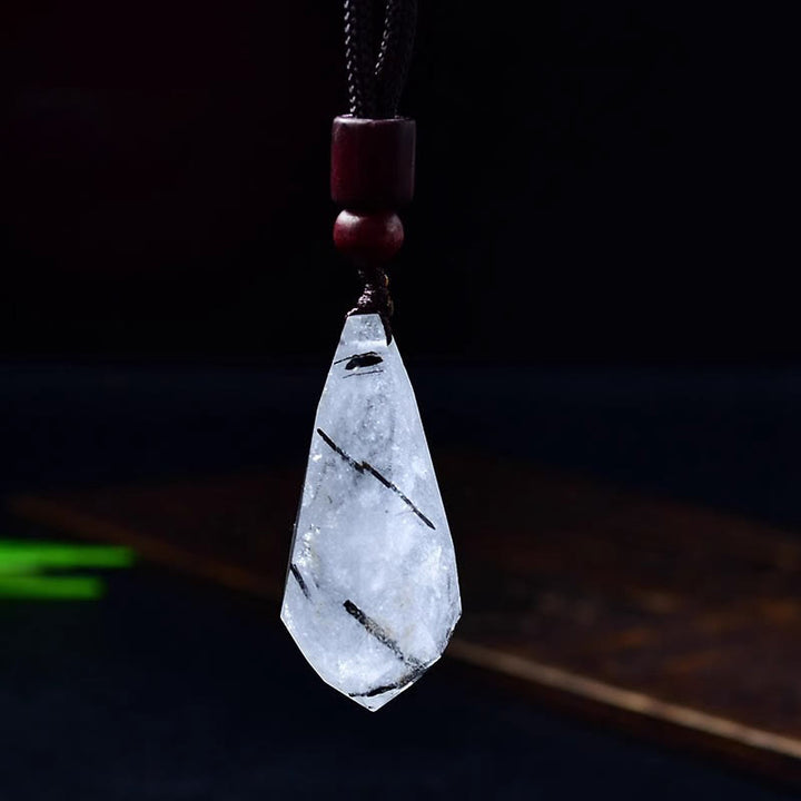 Olivenorma Natural Stone Raw Teardrop Pendant Necklace - Black Rutilated Quartz - image 19