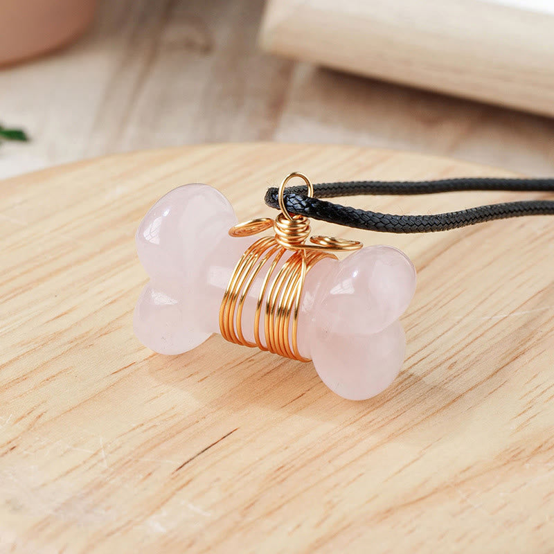 Olivenorma Natural Stone Crystal Bone Pendant Necklace - Rose Quartz - image 1
