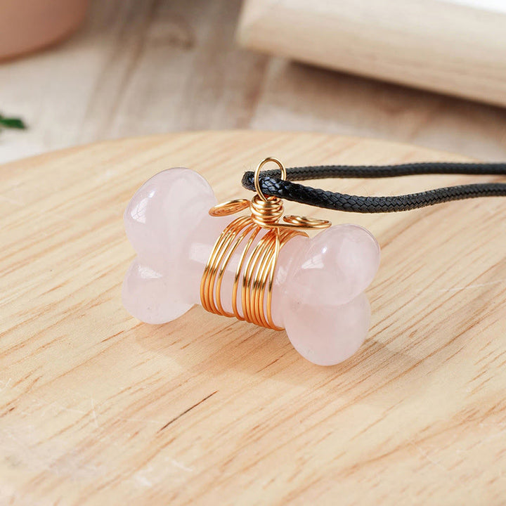 Olivenorma Natural Stone Crystal Bone Pendant Necklace - Rose Quartz - image 1