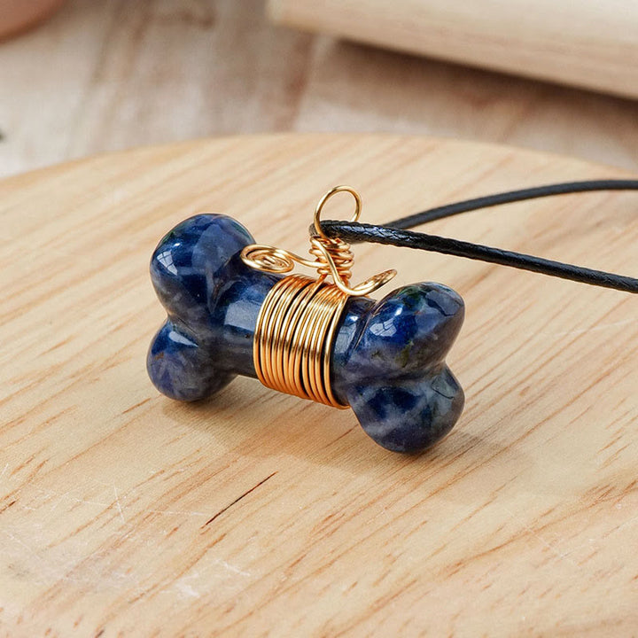 Olivenorma Natural Stone Crystal Bone Pendant Necklace - Blue Sodalite - image 7