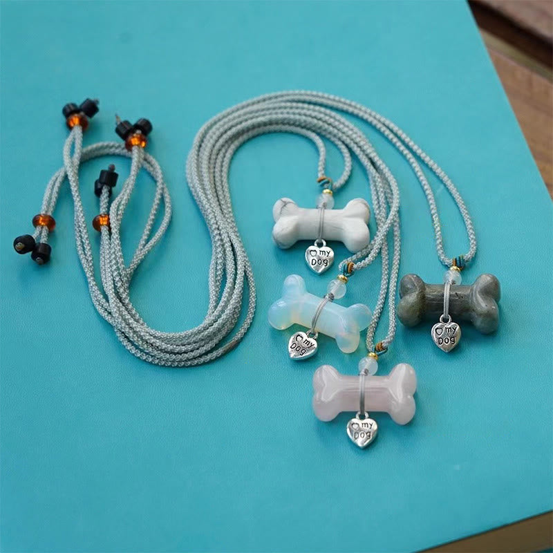 Olivenorma Natural Gemstone Bone Pet Necklace - Labradorite&Gray Rope - image 1
