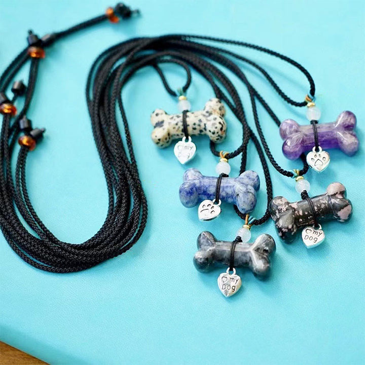Olivenorma Natural Gemstone Bone Pet Necklace - Rhodonite&Black Rope - image 20