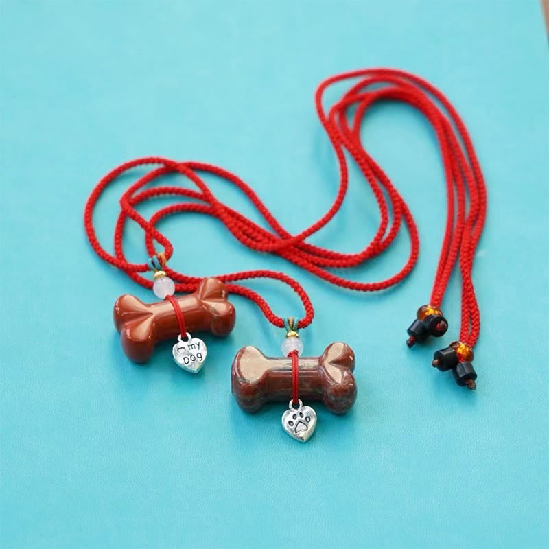 Olivenorma Natural Gemstone Bone Pet Necklace - Mahogany Obsidian&Red Rope - image 6