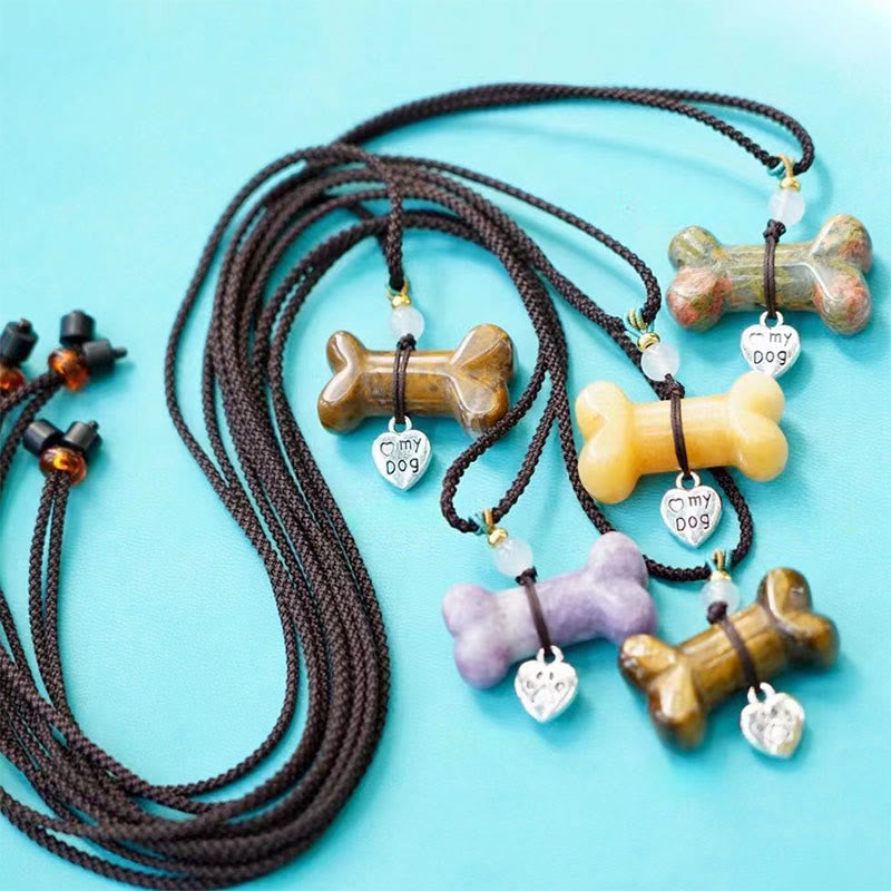 Olivenorma Natural Gemstone Bone Pet Necklace - Yellow Aventurine&Brown Rope - image 9