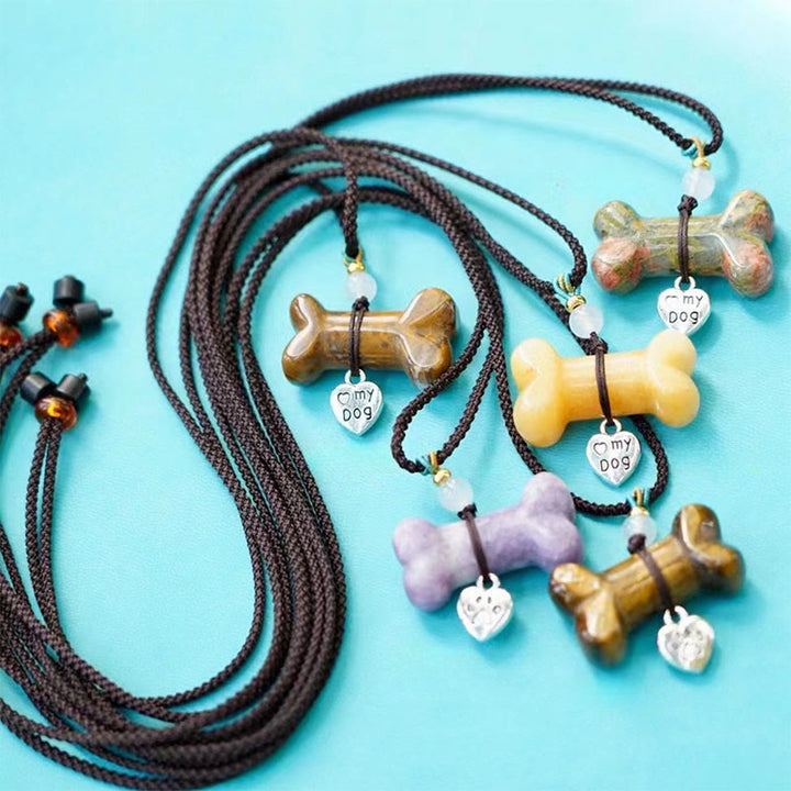 Olivenorma Natural Gemstone Bone Pet Necklace - Yellow Aventurine&Brown Rope - image 9
