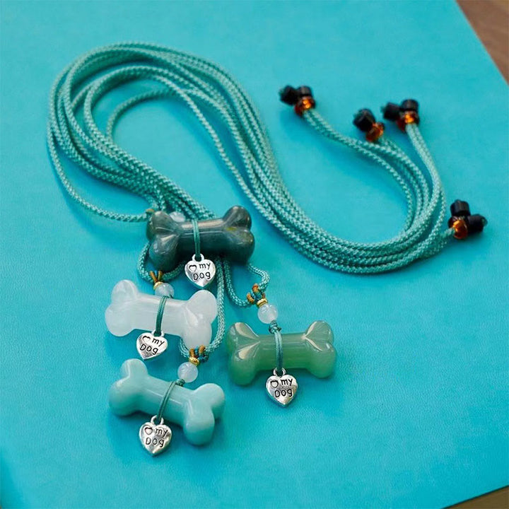 Olivenorma Natural Gemstone Bone Pet Necklace - Green Aventurine&Green Rope - image 15