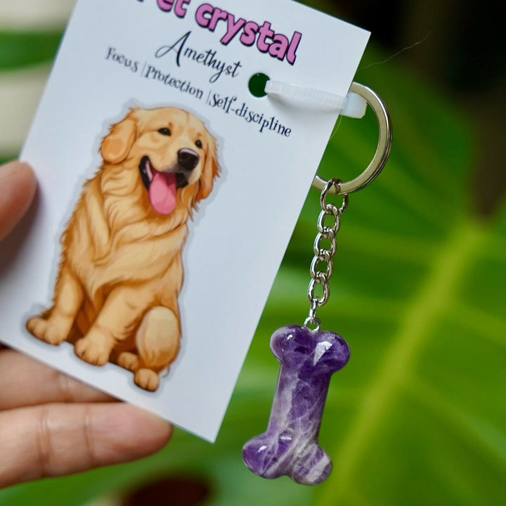 Olivenorma Natural Stone Dog Bone Shaped Keychain - Amethyst - image 7