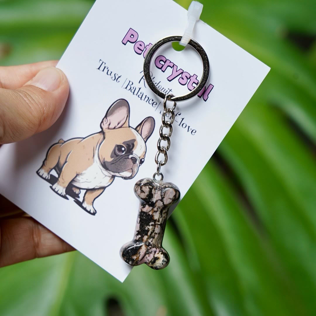 Olivenorma Natural Stone Dog Bone Shaped Keychain - Rhodonite - image 19
