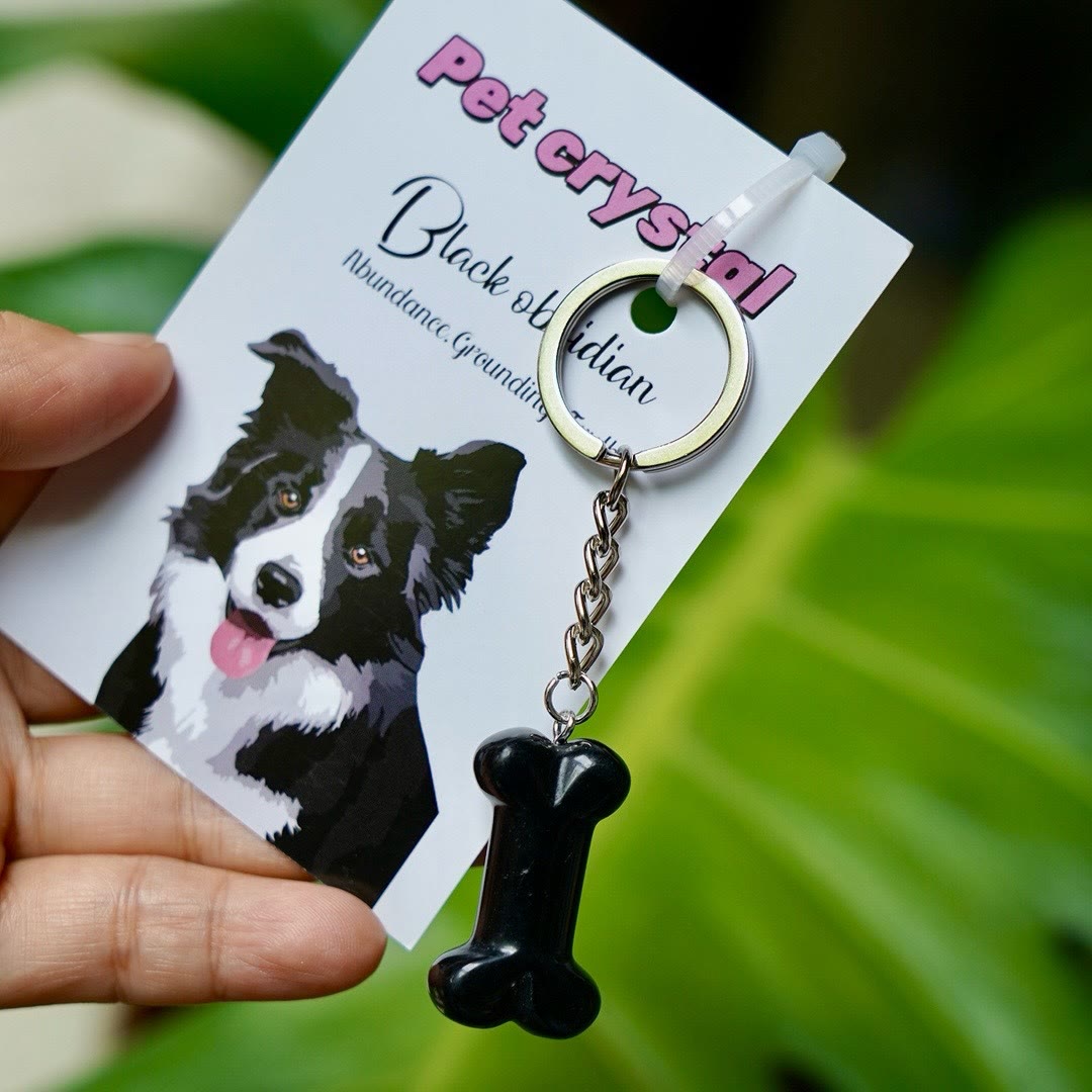 Olivenorma Natural Stone Dog Bone Shaped Keychain - Obsidian - image 15