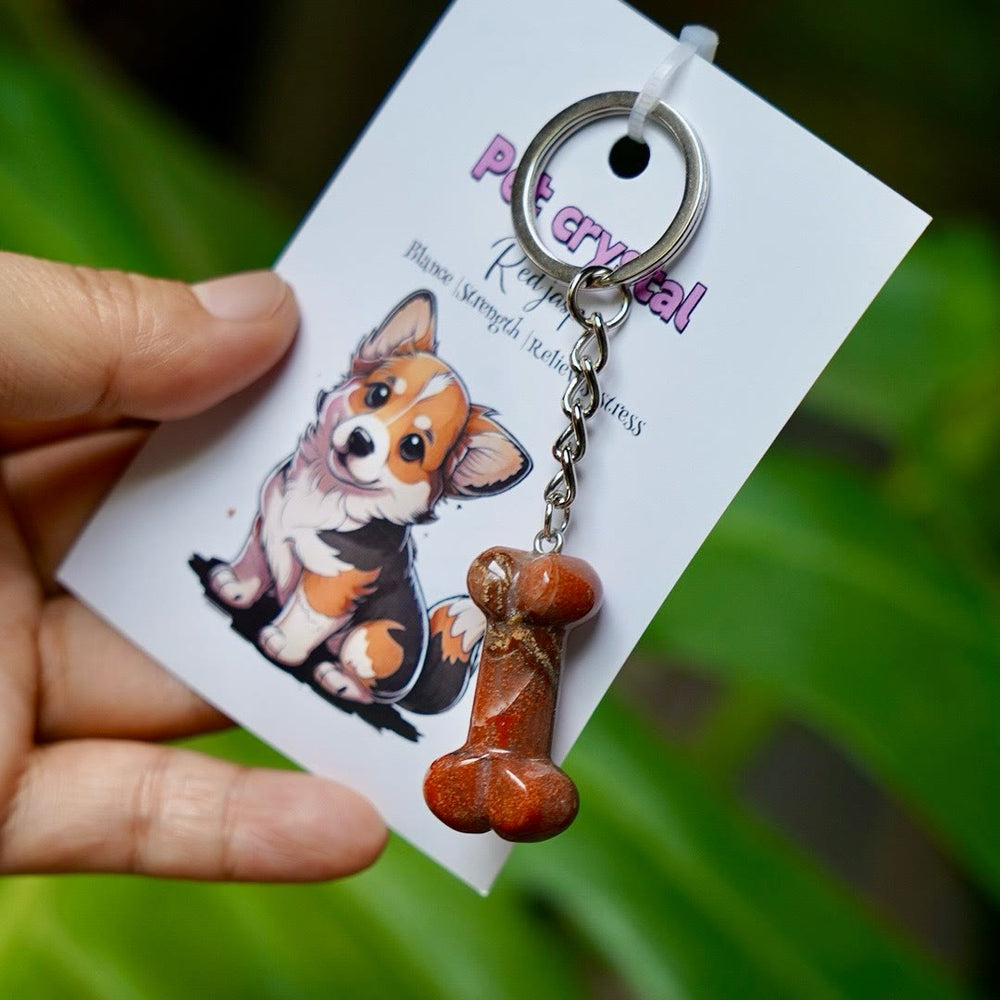 Olivenorma Natural Stone Dog Bone Shaped Keychain - Red Jasper - image 1