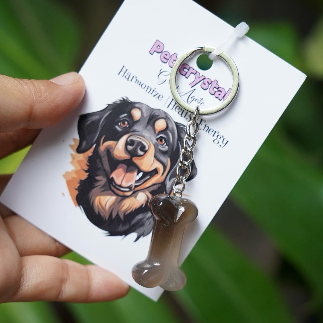 Olivenorma Natural Stone Dog Bone Shaped Keychain - Grey Jasper - image 11