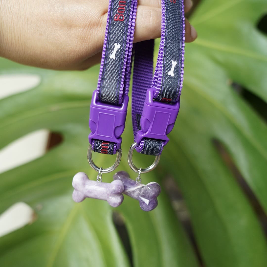 Olivenorma Natural Stone Dog Bone Charming Pet Collar - Lepidolite - image 1