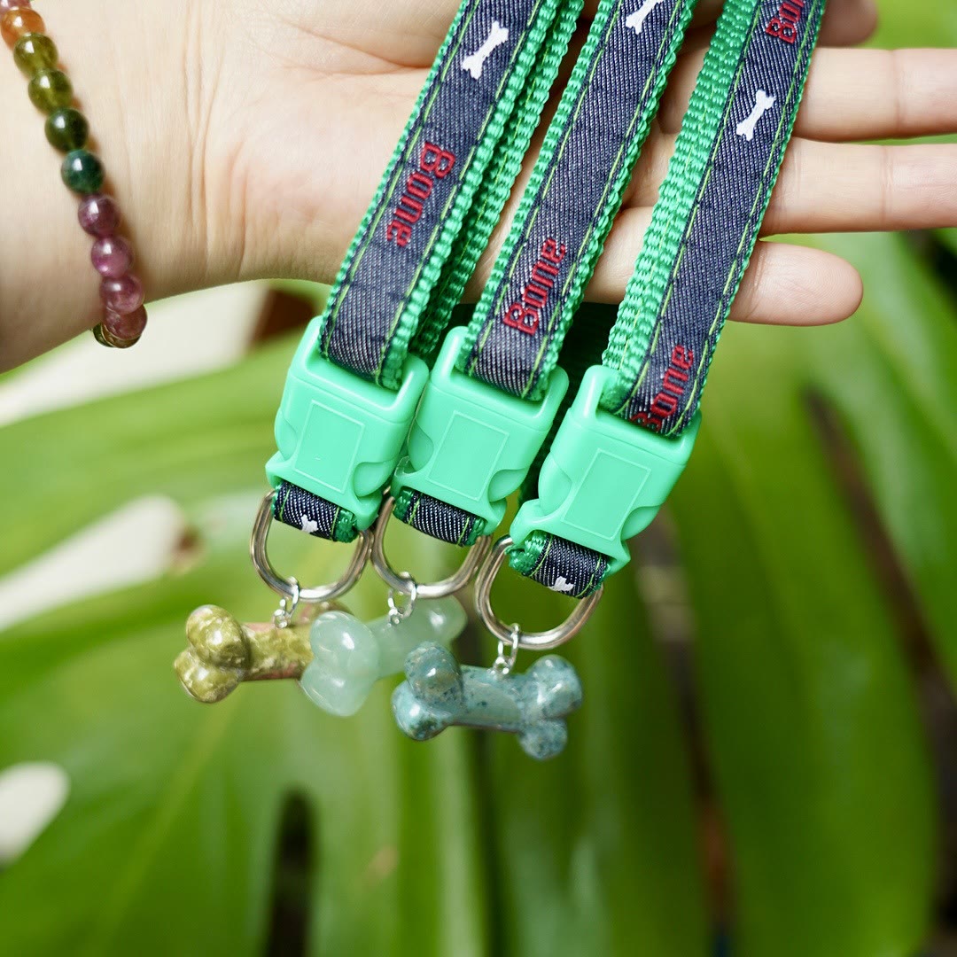 Olivenorma Natural Stone Dog Bone Charming Pet Collar - Moss Agate - image 13