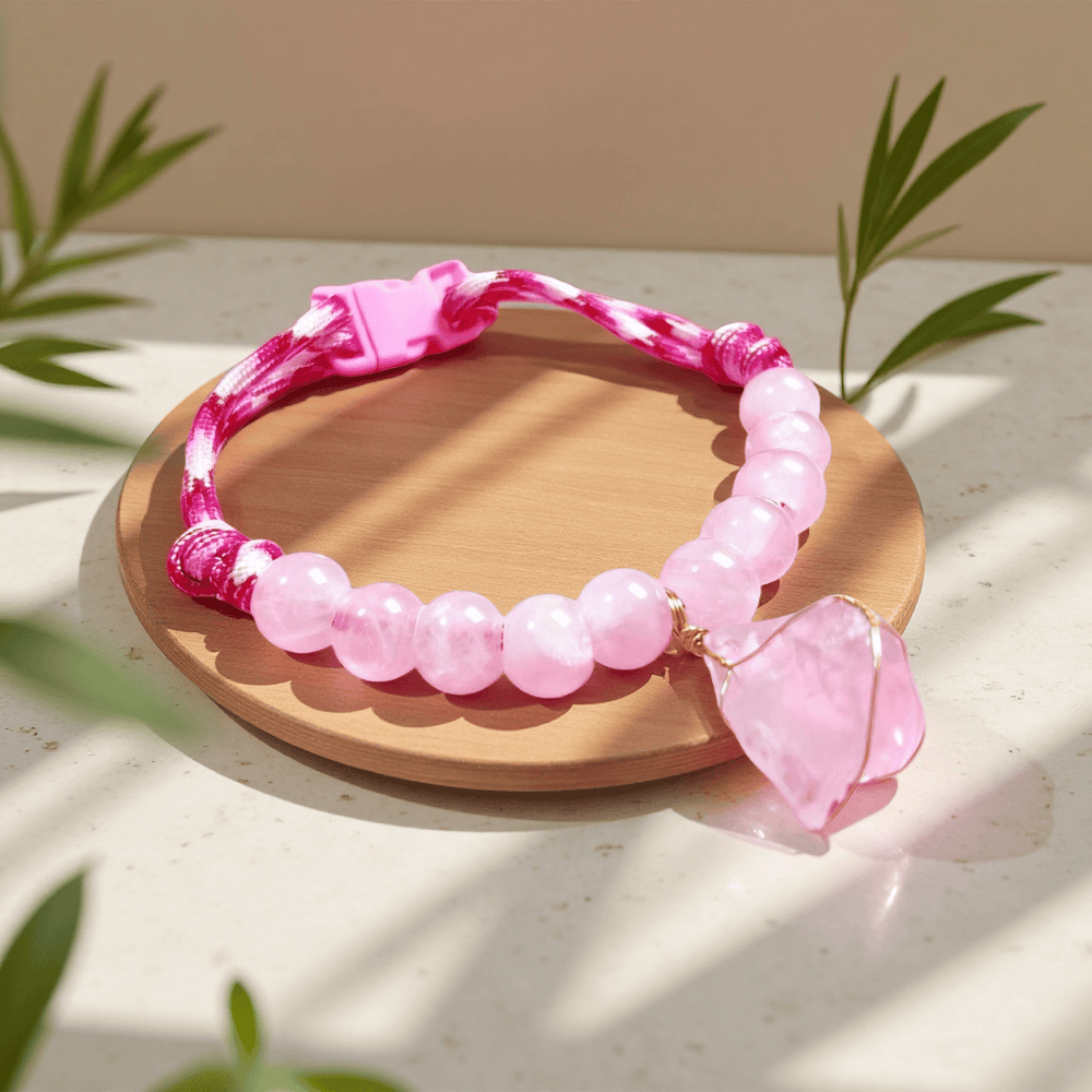 Olivenorma Gentle Calm Rose Quartz Pet Collar - Rose Quartz - Adjustable 25-35cm - image 1