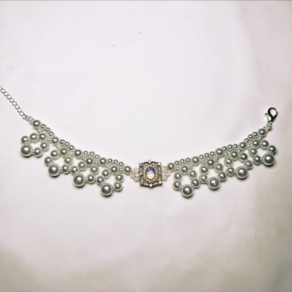 Olivenorma Handmade Pearl Vintage Pet Collar Necklace - Cat's Eye&Freshwater Pearl - Multicolor - XL(35-43cm) - image 1