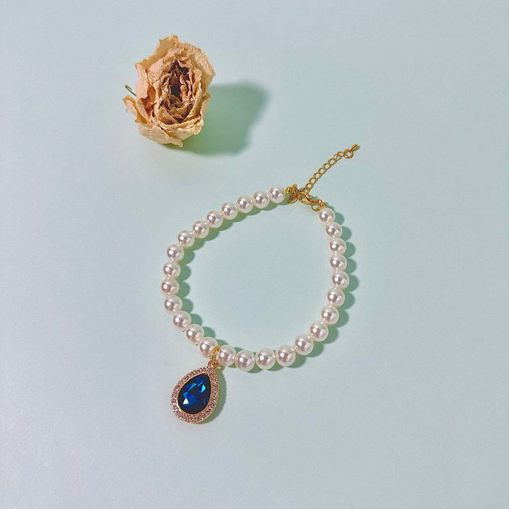 Olivenorma Natural Crystal Cute Kitten Elegant Pearl Pet Collar - Blue Zircon - L(30+5cm) - image 3