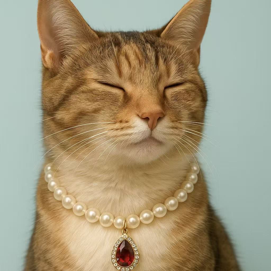 Olivenorma Natural Crystal Cute Kitten Elegant Pearl Pet Collar - image 2