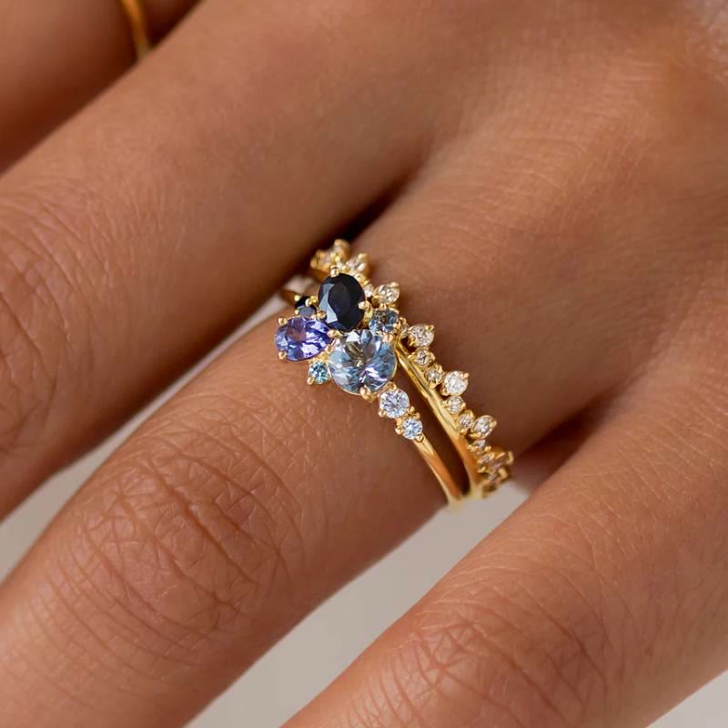 FREE Today: Luxury Aquamarine Zircon Blue Topaz 2Pcs Ring Set - US 10 - image 1