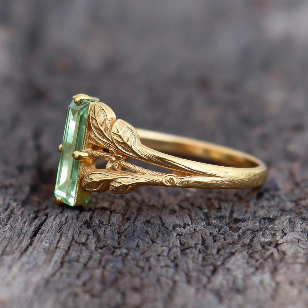 FREE Today: Baguette Cut Green Emerald Zircon Engagement Ring - image 5